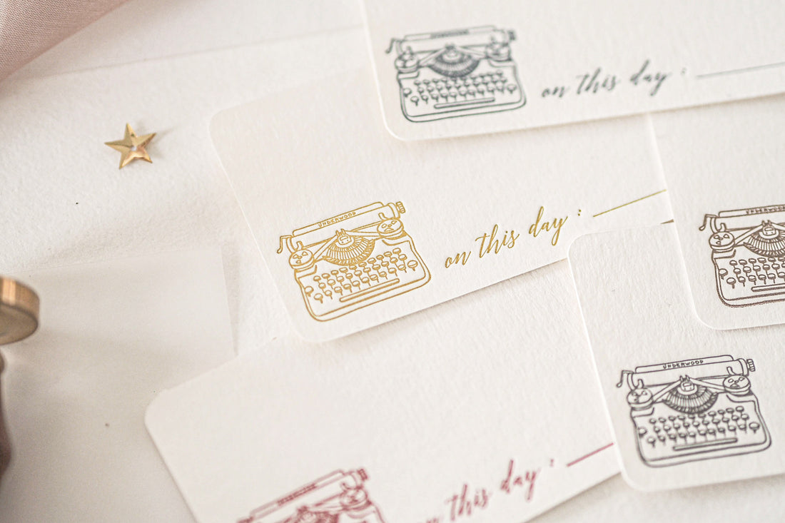 Blinks of Life Letterpress - Vintage Typewriter Notecard in Light OliveLetterpress Notecard - Vintage Typewriter in Light Olive