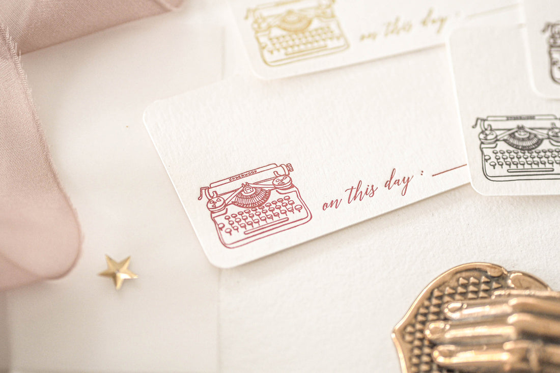 Letterpress Notecard - Vintage Typewriter in Opera Rose